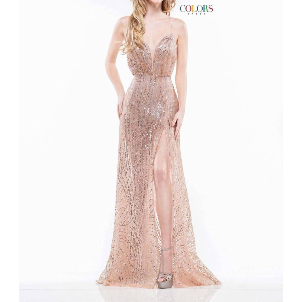 NEW COLORS DRESS lace-up back evening dress in rose gold
